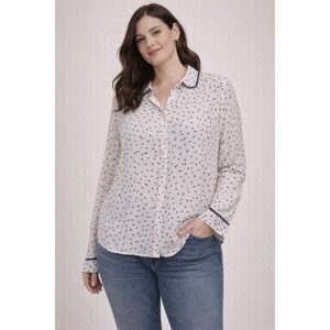Maeve Anthropologie Womens Top Blouse Button Down White Navy Dots Size 12